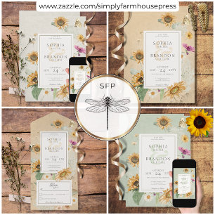 Vintage Summer Sunflower Floral Wedding Save The Date