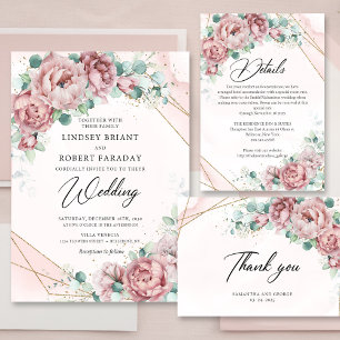 Dusty pink greenery eucalyptus gold save the date