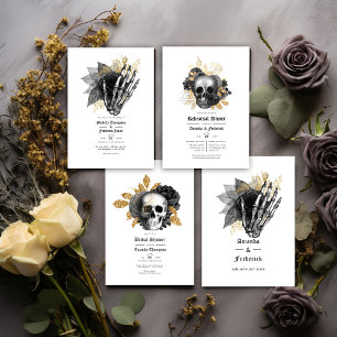 Black and Gold Floral Skull Gothic Bridal Shower Invitation