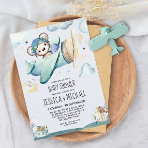 Watercolor Pilot Teddy Bear Diaper Raffle Enclosure Card