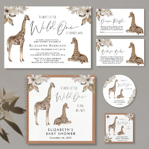 Boho Giraffe Floral Watercolor Baby Shower Invitation