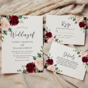 Blush & Burgundy Wedding Live Stream Option Invitation