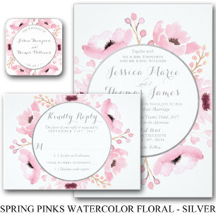Spring Pinks Watercolor Floral Wedding Details Invitation