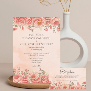 Vintage Coral Rose Watercolor Wedding Reception Enclosure Card