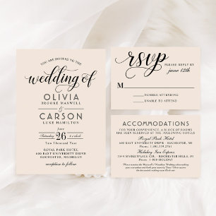 Modern Warm White and Black Script Wedding