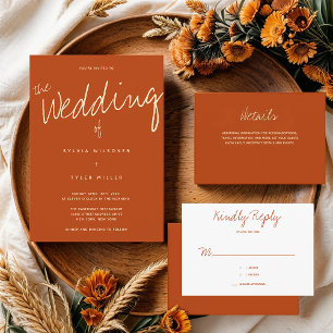 Casual Burnt Orange Typography Wedding Invitation
