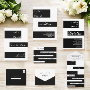 Elegant Minimalist Black And White Modern Wedding Invitation