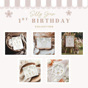 Silly Goose 1st Birthday Neutral Floral  Invitation