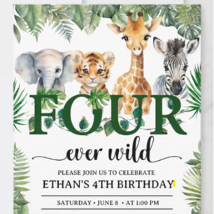 Four Ever Wild Safari Jungle Animals Kids Birthday