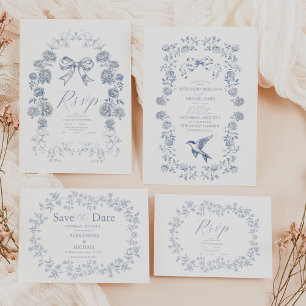 Elegant French Vintage Blue Floral Wedding Enclosure Card