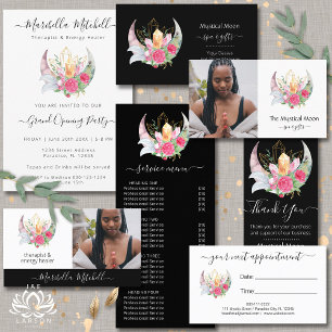 Boho Moon Crystals Feathers Flowers Appointment Business Card