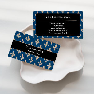 Fleur de Lis Pattern, French, Royal, Cream, Blue Business Card