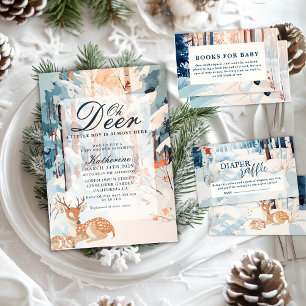 Oh deer woodland winter Diaper Raffle Baby shower Enclosure Card