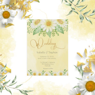 White Daisies Gold Frame Yellow Wedding Invitation