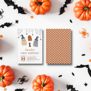 Cute Spooky Ghosts and Spiders First Birthday Invitation