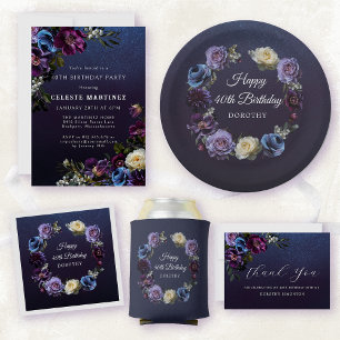 Moody Purple Flowers 40th Birthday Thank You Card