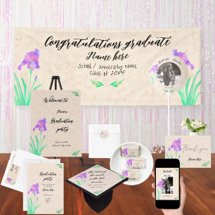Graduation party watercolors flowers with photo invitation