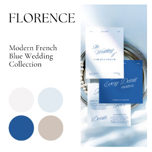 Modern Elegant Blue & White Wedding Details Card