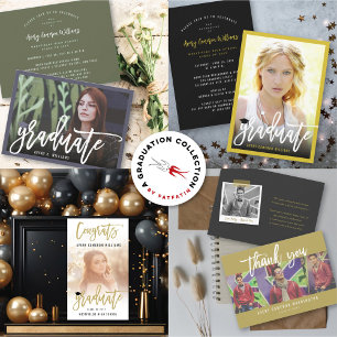 Calligraphy Brush Script Photo Graduation Party Invitation