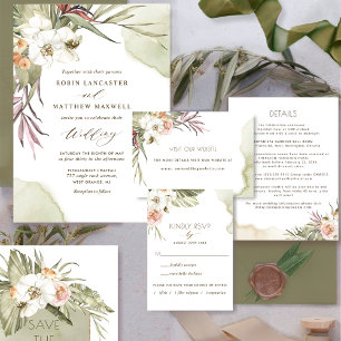 Modern Palm Leaves Olive Bohemian Wedding Invitation