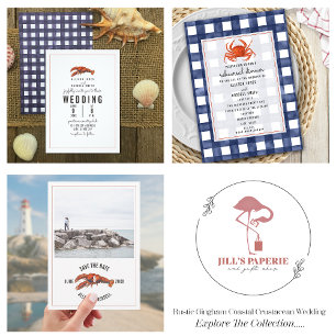Weathered Gingham Crab Wedding Invitation