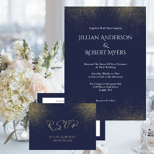 Navy, White & Gold Stardust Wedding Invitation