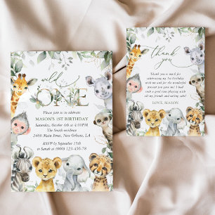 Jungle Animals, Safari, Wild One, First Birthday Invitation