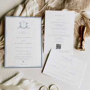 Timeless Vines Black Monogram Wedding Crest All In One Invitation