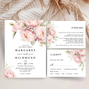 Blush Pink Peony Elegant Watercolor Wedding Invitation