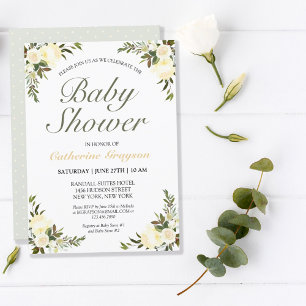 Elegant Ivory Floral Baby Shower Invitation Postcard