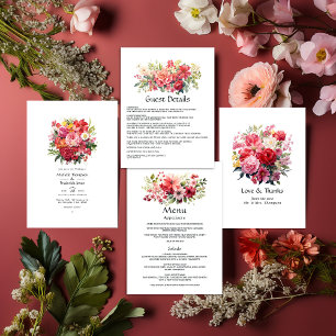 Red, Pink, and Green Floral Wedding Menu