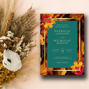 A Teal & Fall Fantasy Gold Rustic Reverie Wedding  Invitation