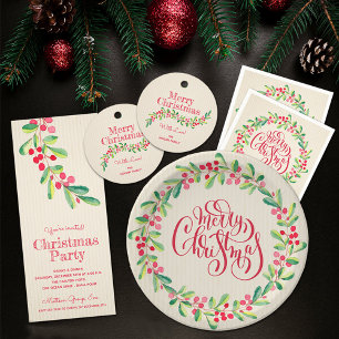 Berries Greenery Wreath Christmas Photo Holiday Card