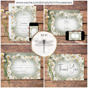 Modern Rustic Daisy Frame Green Wedding Save The Date