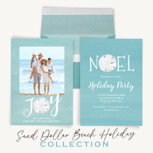 Holiday Watercolor Turquoise Sand Dollar QR Code  Invitation