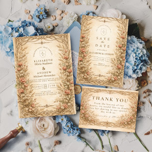 Vintage Botanical Wildflower Garden Wedding Invitation