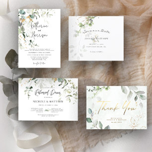 Greenery & Gold Eucalyptus Wedding Invitation