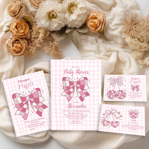 Retro Pink Bow Girl Baby Shower  Invitation
