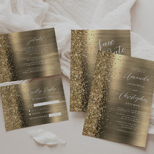 Gold Brushed Metal Script Save the Date Announcement