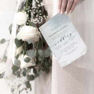 Ombre Dusty Blue Frosted Silver Foil Chic Wedding Invitation