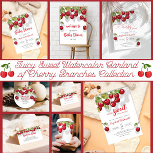 Watercolor Berry Sweet Cherry Baby Shower Invitation
