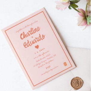 Retro Pink and Red Handwriting Wedding invitation 