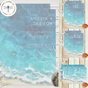 Modern Watercolor Aqua Beach & Sea QR Code All In One Invitation