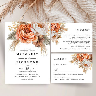 Rusty Terracotta Peony Floral Wedding Detail Enclosure Card