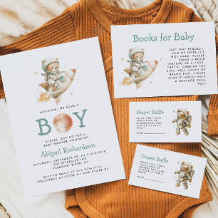 Cute Teddy Bear Astronaut Boy Baby Shower Invitation