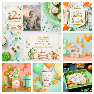 Trendy Two-rex Dinosaur  2nd Birthday Photo Invitation