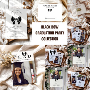 4 Photos Black Bow Graduation Party  Invitation