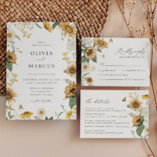 Boho Sunflower Golden Rays Floral Elegant Wedding RSVP Card