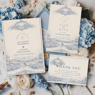 Blue Toile Garden Estate Wedding Invitation