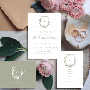 classic Sage Green White vintage crest details Enclosure Card